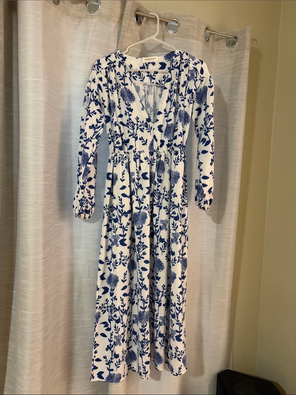 Goodnight Macaroon White Maxi Dress with Blue Floral Print